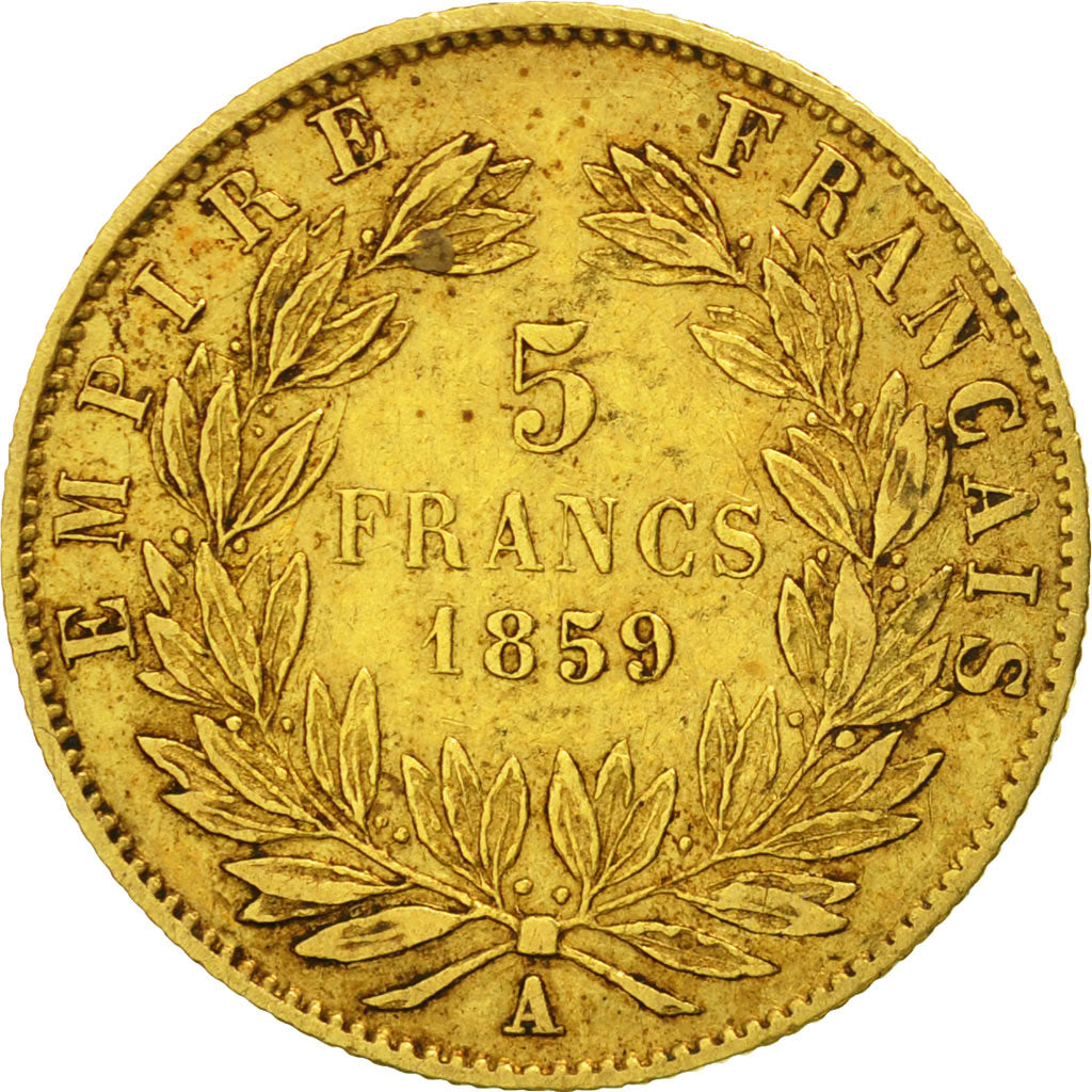 France, Napoleon III, 5 Francs, 1859, Paris, VF(20-25), Gold
