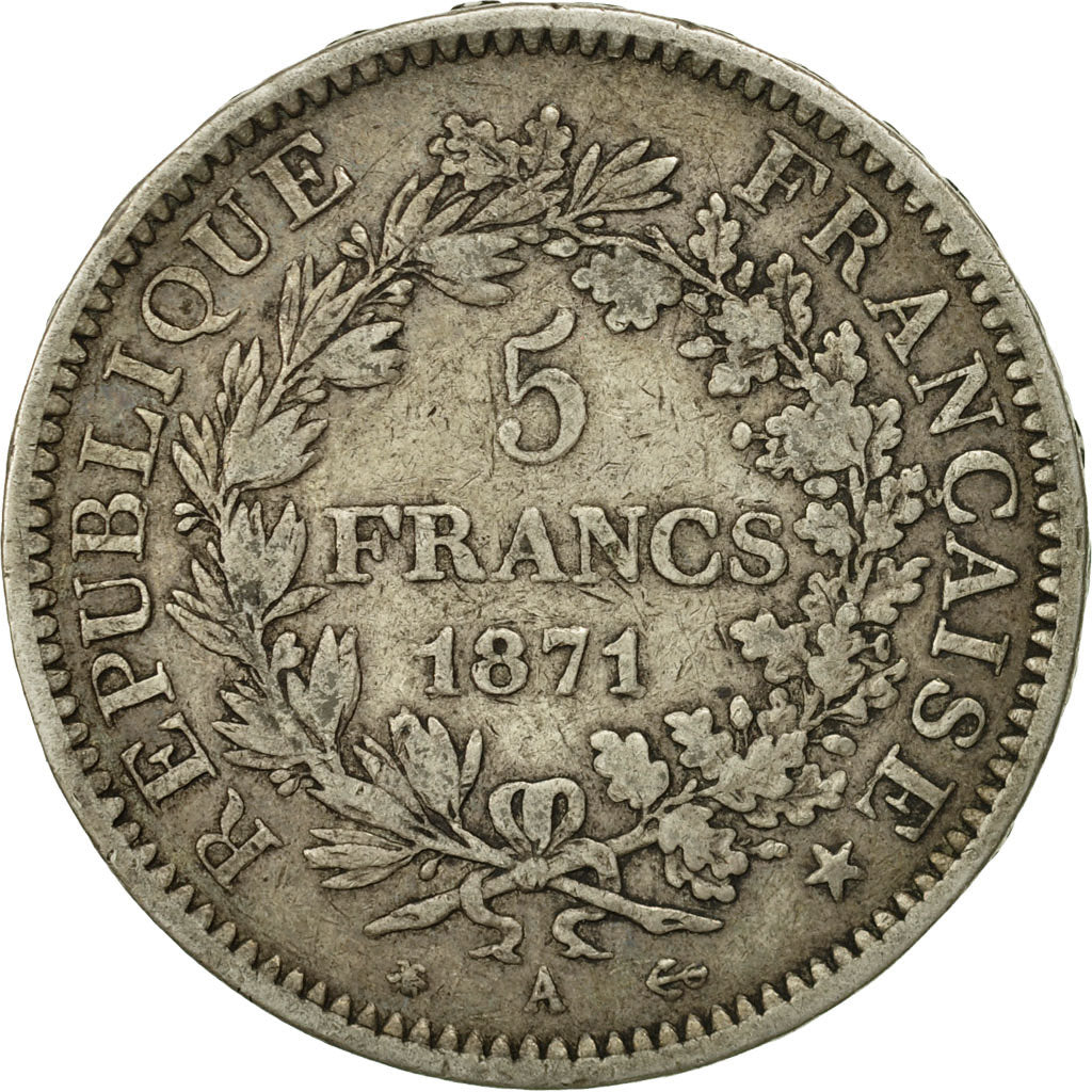 Coin, France, Hercule, 5 Francs, 1871, Paris, VF(30-35), Silver, KM:820.1