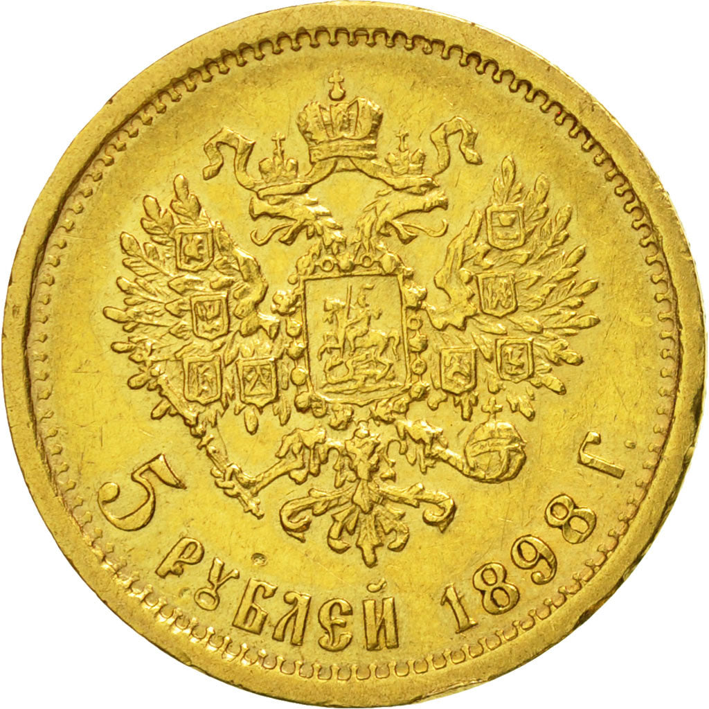 Munten, Rusland, Nicholas II, 5 Roubles, 1898, St. Petersburg, ZF+, Goud, KM:62