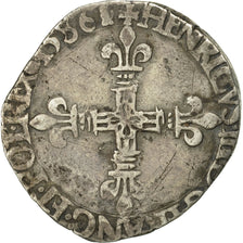 Moneda, Francia, Henri III, 1/4 Ecu, 1586, La Rochelle, BC+, Plata, Sombart:4662