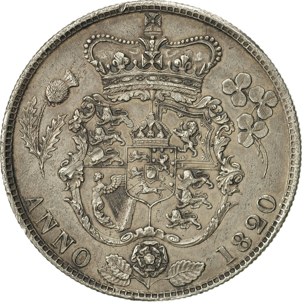 Great Britain, George IV, 1/2 Crown, 1820, AU(55-58), Silver, KM:676