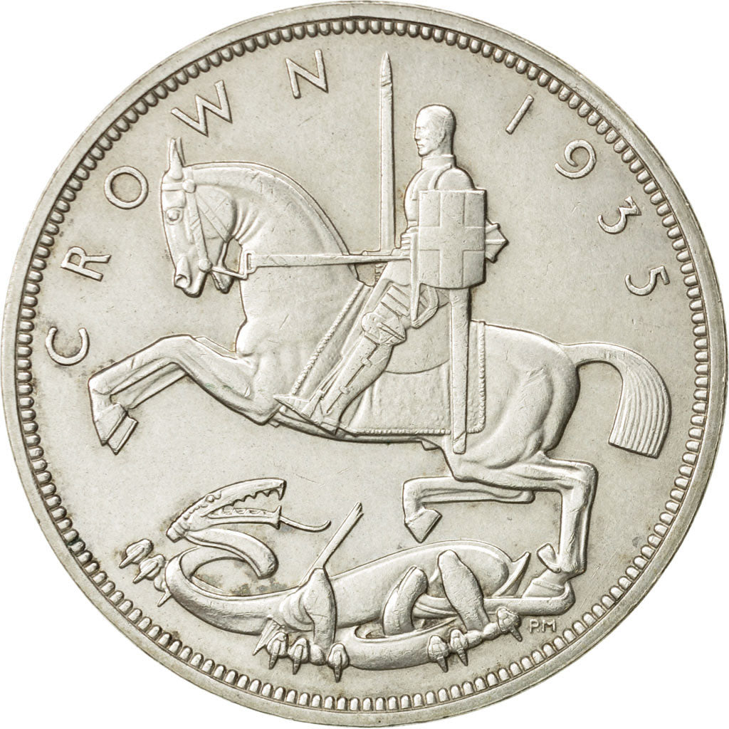 Great Britain, George V, Crown, 1935, AU(55-58), Silver, KM:842