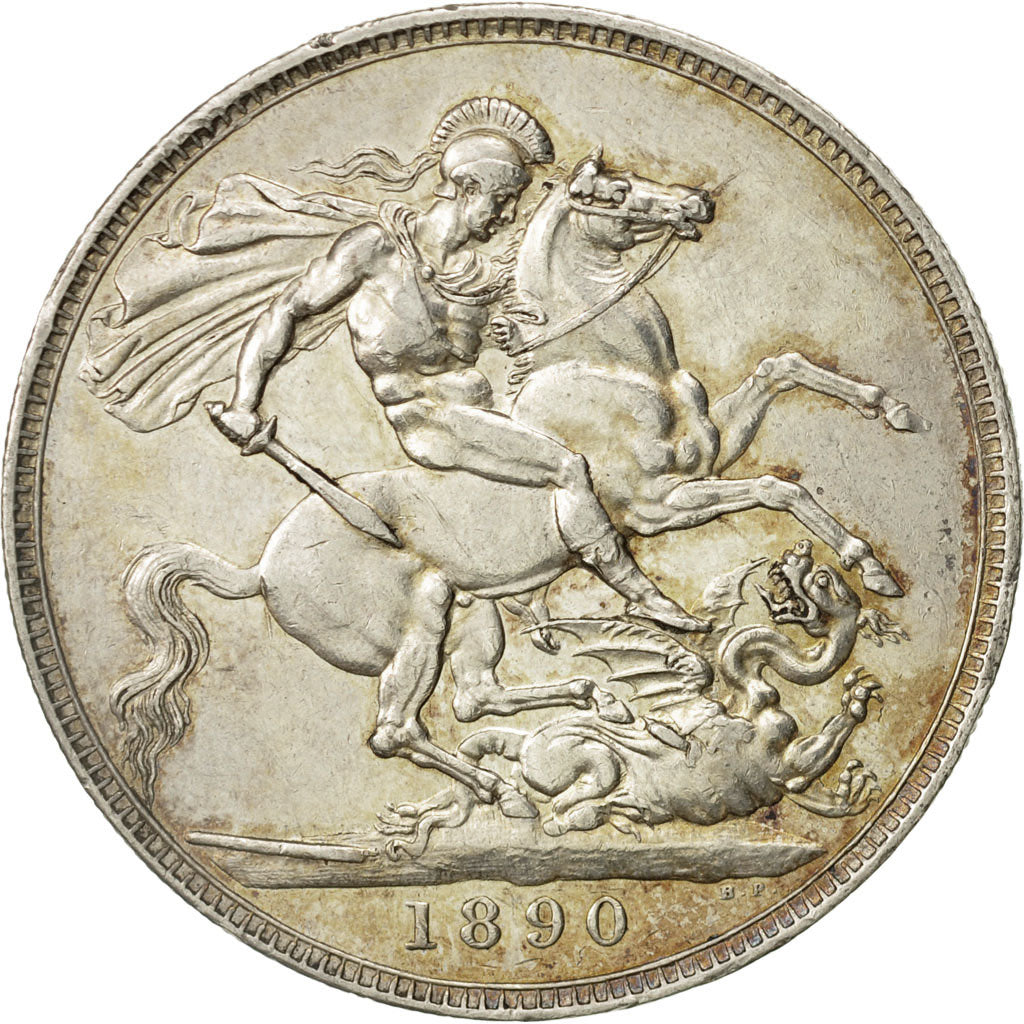 Coin, Great Britain, Victoria, Crown, 1890, AU(50-53), Silver, KM:765
