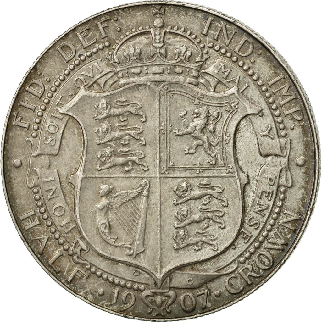 Great Britain, Edward VII, 1/2 Crown, 1907, AU(50-53), Silver, KM:802