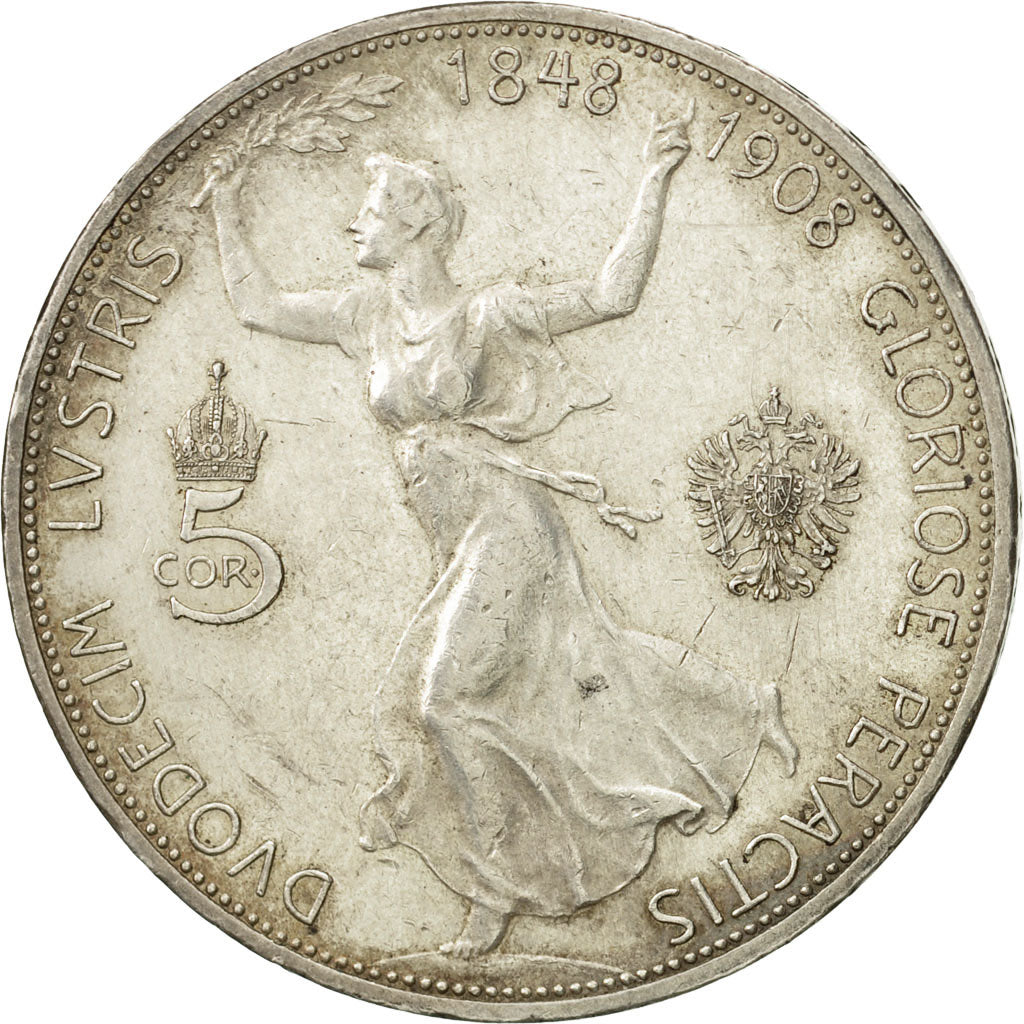 Austria, Franz Joseph I, 5 Corona, 1908, AU(55-58), Silver, KM:2809
