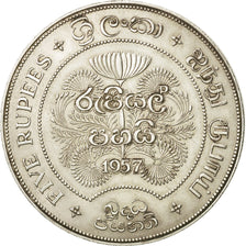 Ceylon, Elizabeth II, 5 Rupees, 1957, AU(55-58), Silver, KM:126
