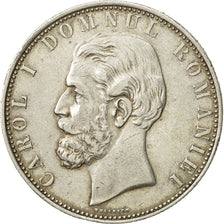 Romania, Carol I, 5 Lei, 1880, EF(40-45), Silver, KM:12