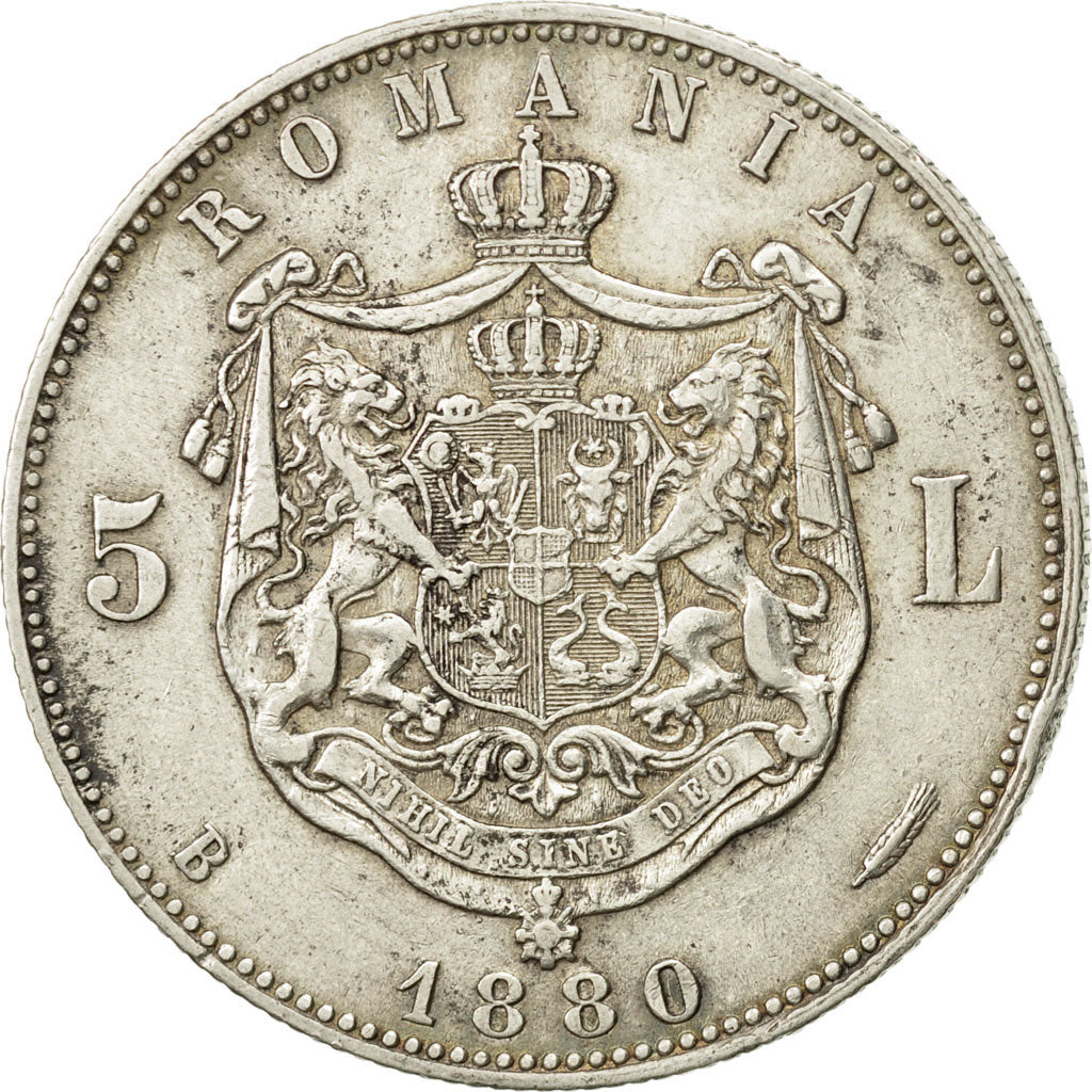 Romania, Carol I, 5 Lei, 1880, EF(40-45), Silver, KM:12