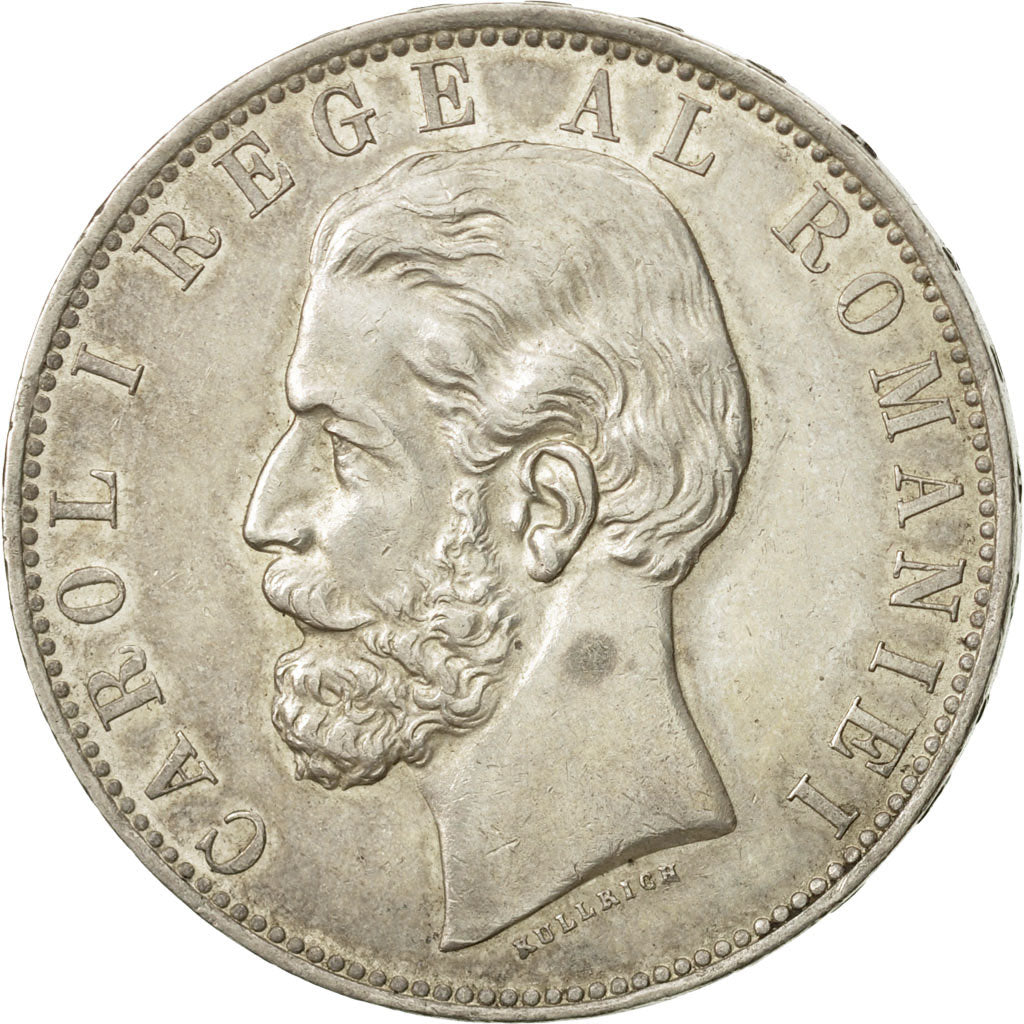 Romania, Carol I, 5 Lei, 1883, AU(55-58), Silver, KM:17.1