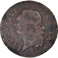 Coin, France, Louis XVI, Sol ou sou, Sol, 1788, Bordeaux, VF(20-25), Copper