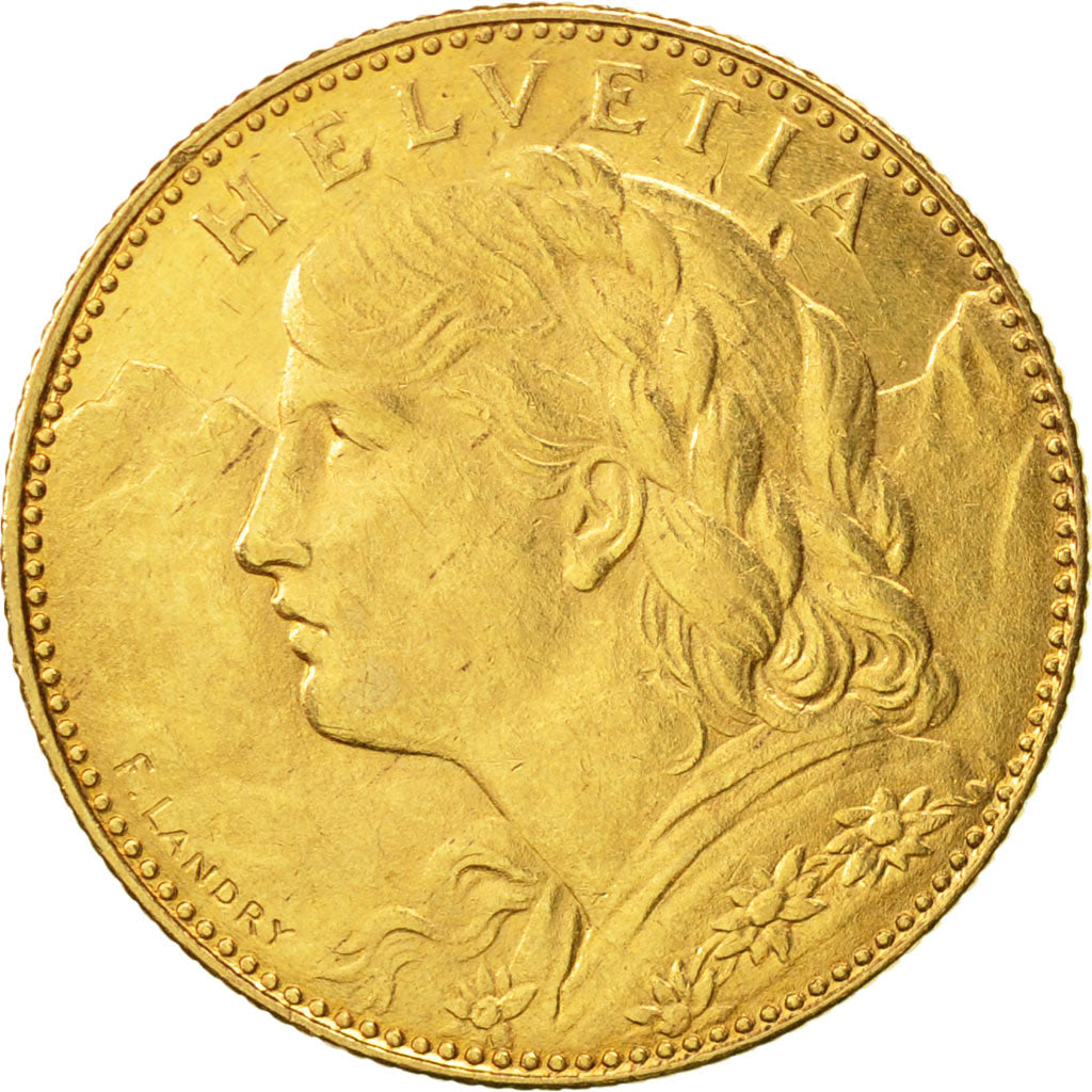 Switzerland, 10 Francs, 1912, Bern, MS(60-62), Gold, KM:36