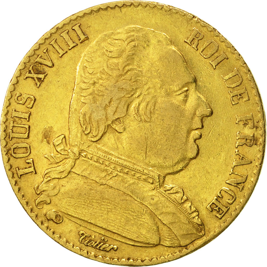 France, Louis XVIII, 20 Francs, 1814, Paris, EF(40-45), Gold, KM:706.1