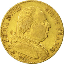France, Louis XVIII, 20 Francs, 1814, Paris, EF(40-45), Gold, KM:706.1