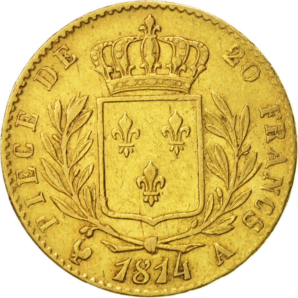France, Louis XVIII, 20 Francs, 1814, Paris, EF(40-45), Gold, KM:706.1