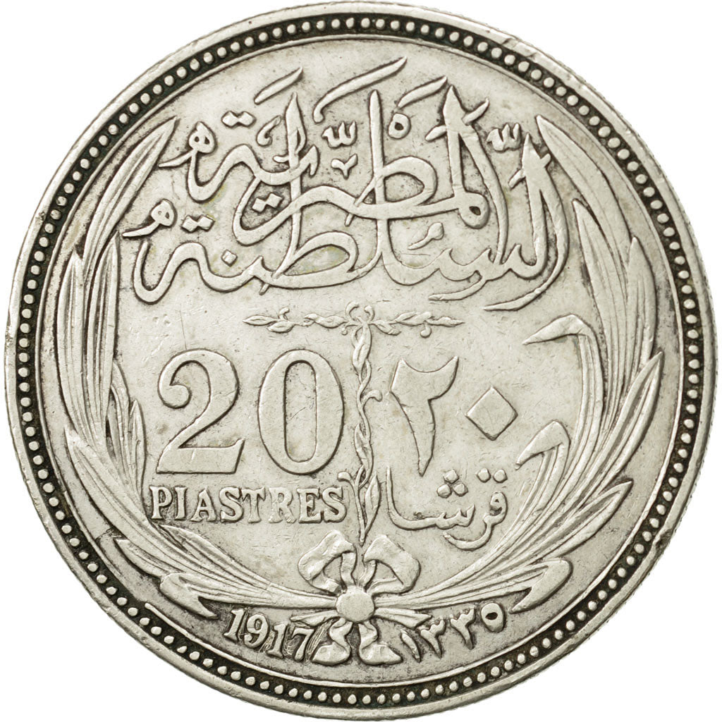 Egipto, Hussein Kamil, 20 Piastres, 1917, MBC, Plata, KM:321