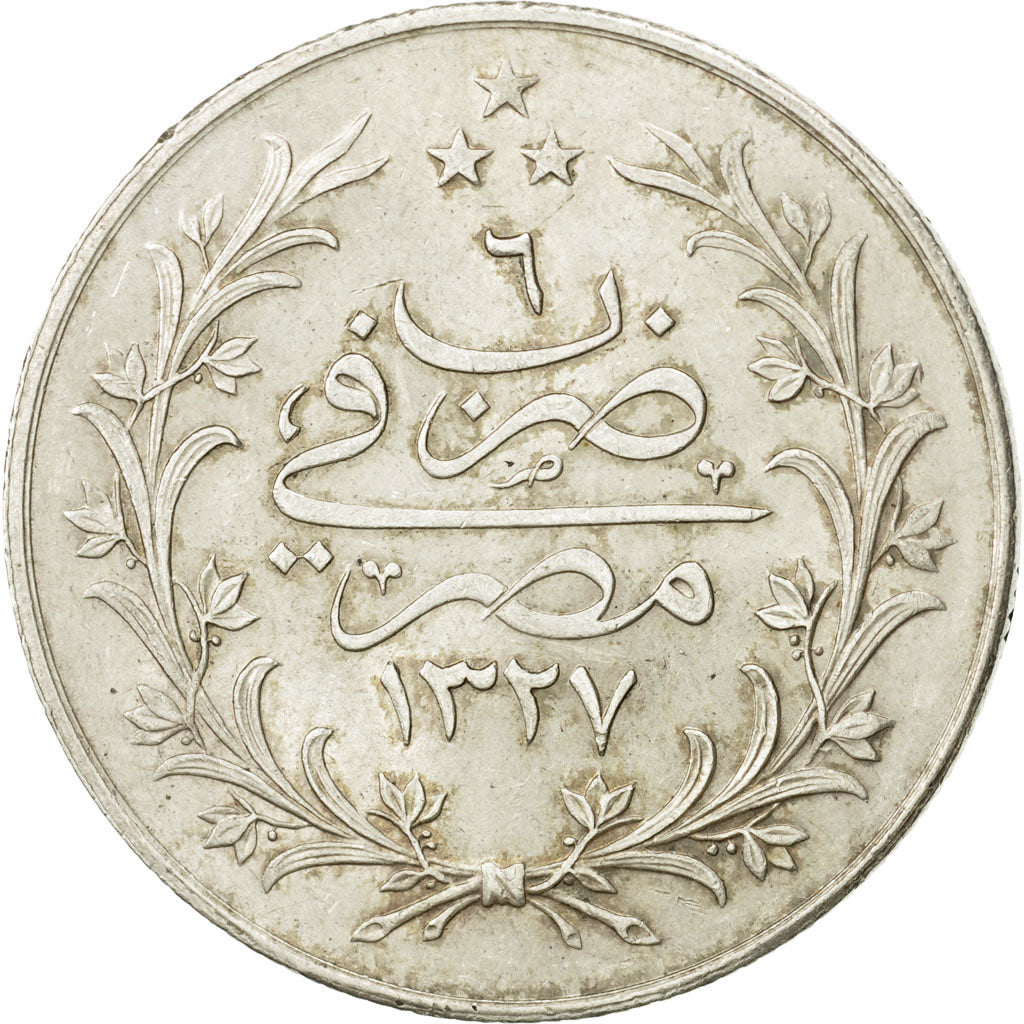 Egypt, Muhammad V, 20 Qirsh, 1913, Misr, MS(60-62), Silver, KM:310