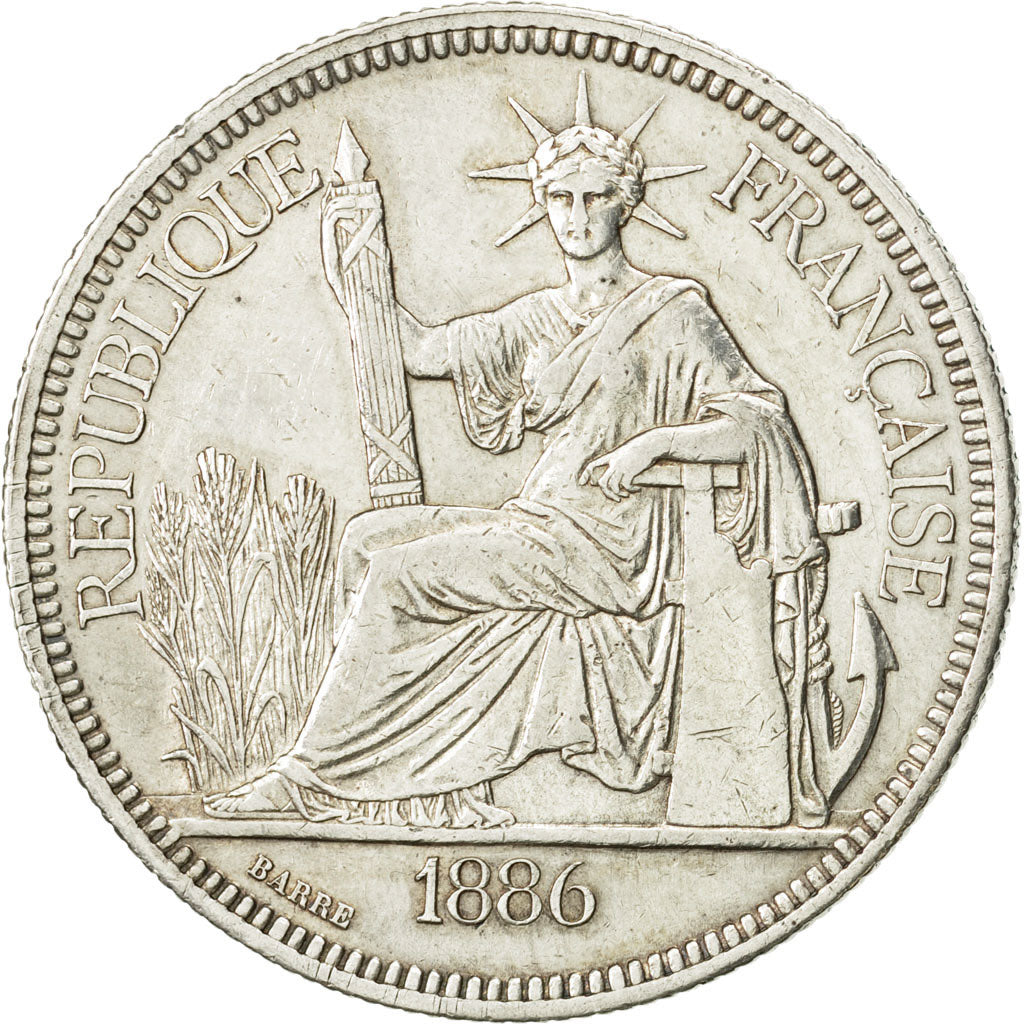 FRENCH INDO-CHINA, Piastre, 1886, Paris, EF(40-45), Silver, KM:5