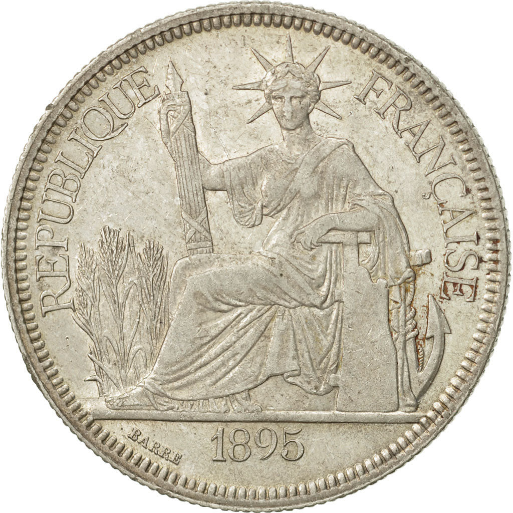 FRENCH INDO-CHINA, Piastre, 1895, Paris, AU(50-53), Silver, KM:5a.1