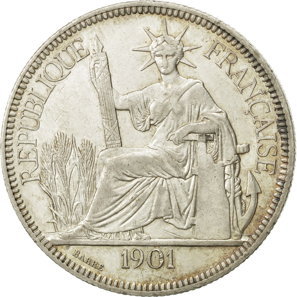 FRENCH INDO-CHINA, Piastre, 1901, Paris, AU(50-53), Silver, KM:5a.1