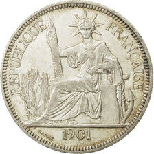 FRENCH INDO-CHINA, Piastre, 1901, Paris, AU(50-53), Silver, KM:5a.1