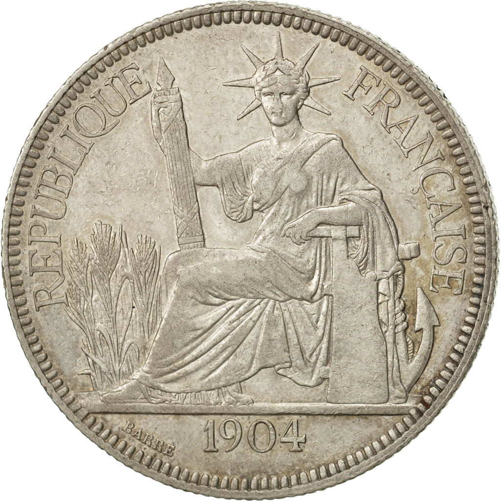 FRENCH INDO-CHINA, Piastre, 1904, Paris, EF(40-45), Silver, KM:5a.1