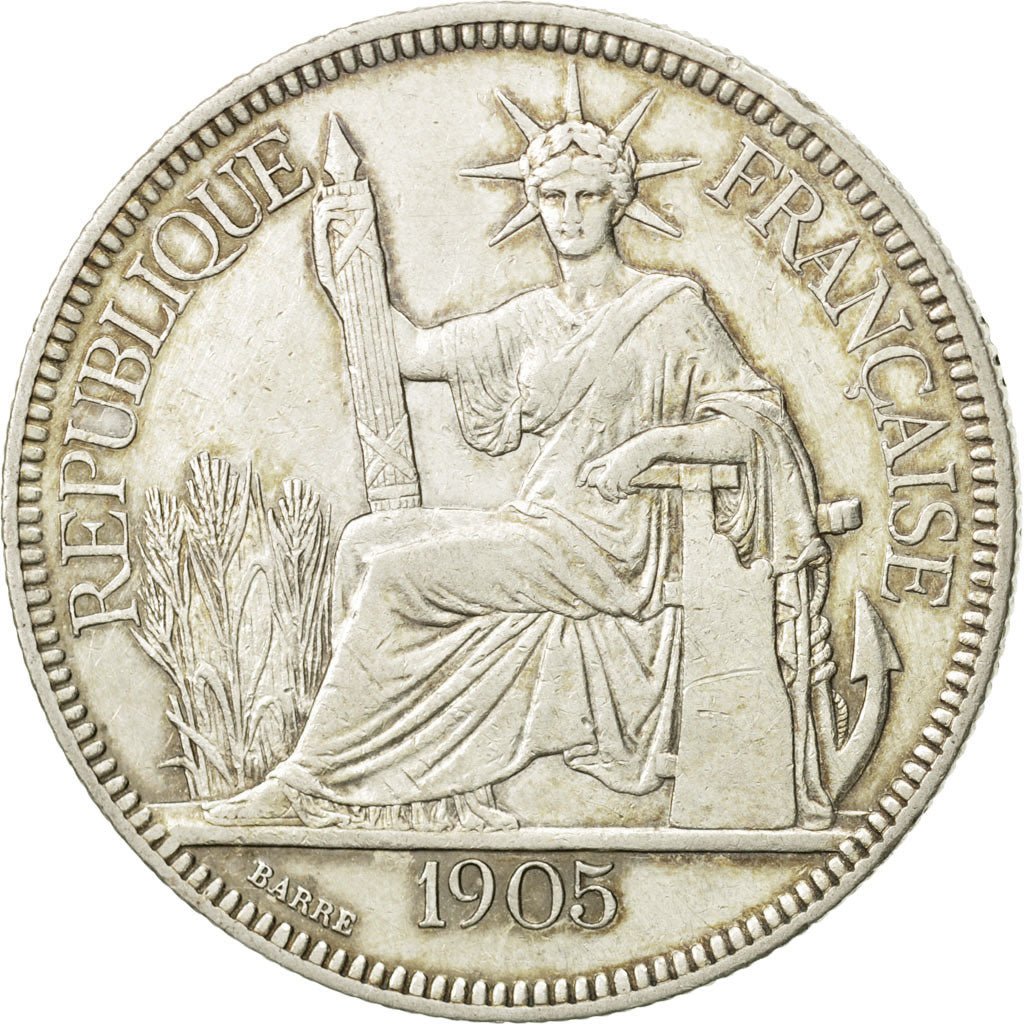 FRENCH INDO-CHINA, Piastre, 1905, Paris, EF(40-45), Silver, KM:5a.1