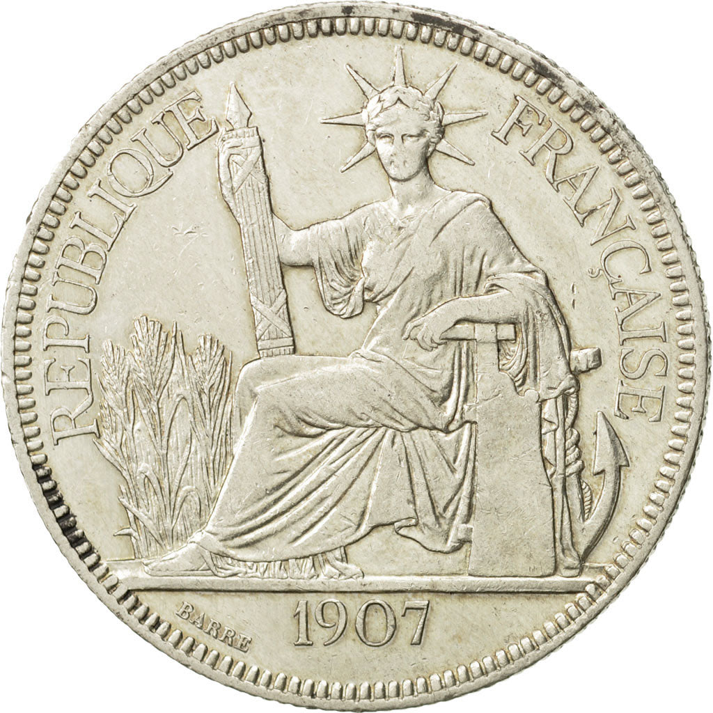 Coin, FRENCH INDO-CHINA, Piastre, 1907, Paris, EF(40-45), Silver, KM:5a.1