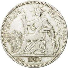 FRENCH INDO-CHINA, Piastre, 1907, Paris, EF(40-45), Silver, KM:5a.1