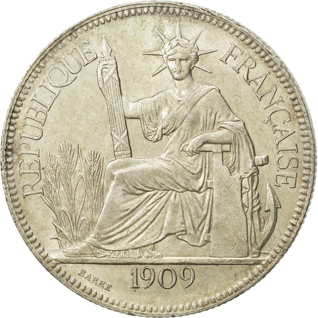 FRENCH INDO-CHINA, Piastre, 1909, Paris, MS(60-62), Silver, KM:5a.1