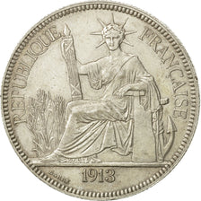 FRENCH INDO-CHINA, Piastre, 1913, Paris, SS+, Silber, KM:5a.1