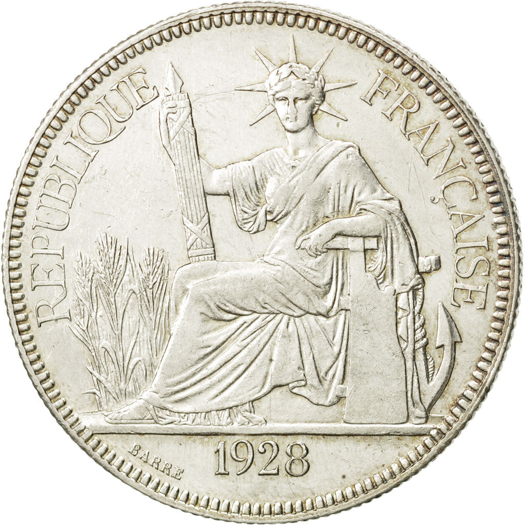 FRENCH INDO-CHINA, Piastre, 1928, Paris, SS+, Silber, KM:5a.1