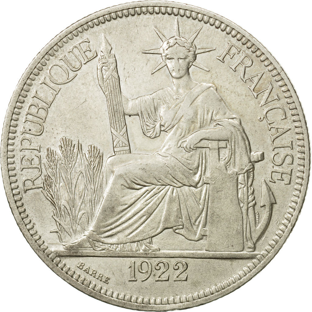 FRENCH INDO-CHINA, Piastre, 1922, Heaton, Birmingham, SS, Silber, KM:5a.3