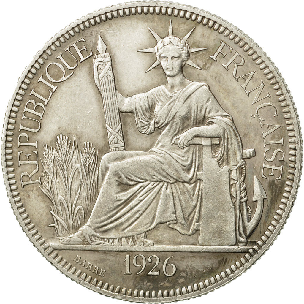 FRENCH INDO-CHINA, Piastre, 1926, Paris, SS+, Silber, KM:5a.1