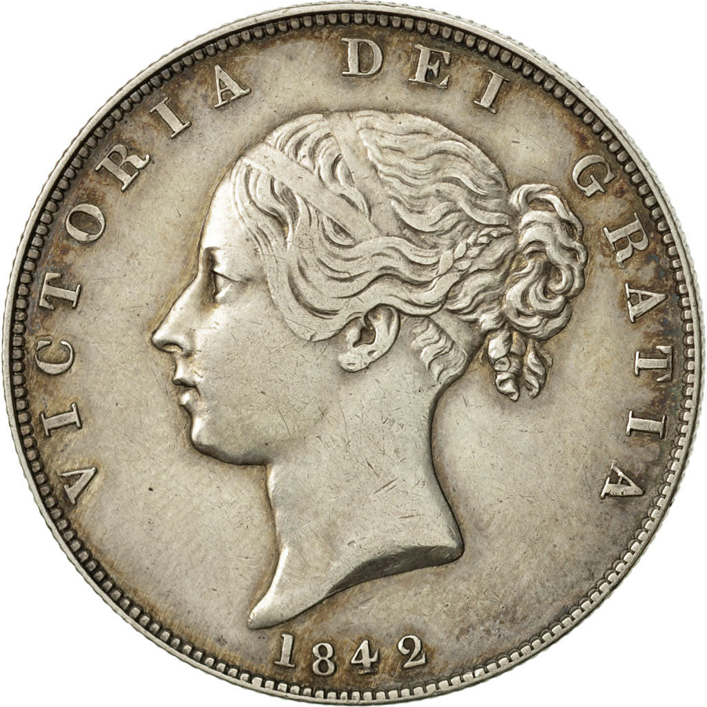 Great Britain, Victoria, 1/2 Crown, 1842, London, AU(50-53), Silver, KM:740