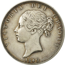 Great Britain, Victoria, 1/2 Crown, 1842, London, AU(50-53), Silver, KM:740