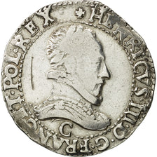 Monnaie, France, Henri III, Franc au Col Plat, 1580, Saint Lô, TB+, Argent