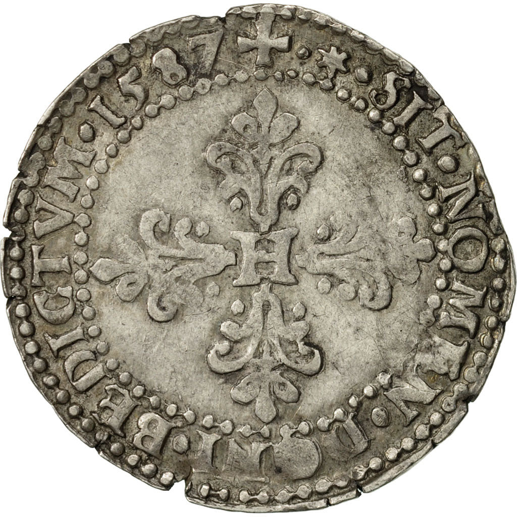 Frankrijk, Henri III, Demi Franc, 1587, Limoges, Zilver, ZF, Gadoury:487