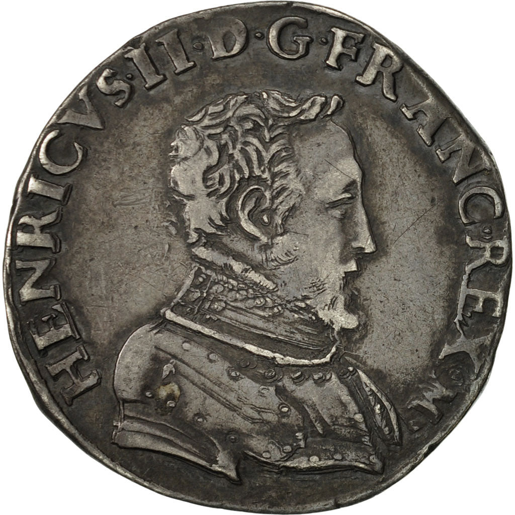 Coin, France, Henri II, Teston, 1556, Lyons, AU(55-58), Silver, Sombart:4558
