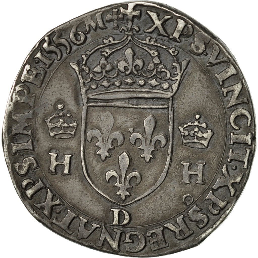 Coin, France, Henri II, Teston, 1556, Lyons, AU(55-58), Silver, Sombart:4558