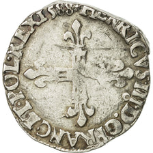 Moneda, Francia, Henri III, 1/4 Ecu, 1588, Rennes, BC+, Plata, Sombart:4662