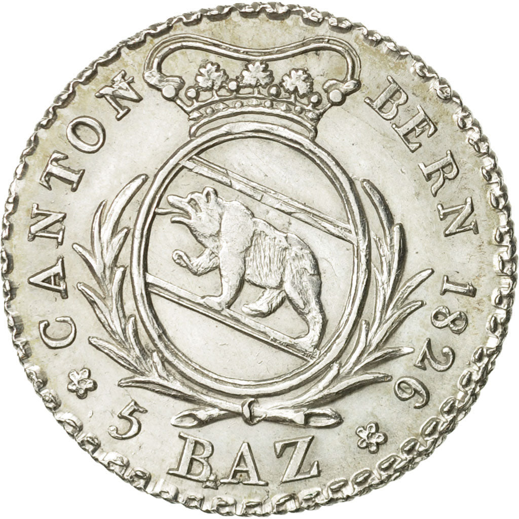 Coin, SWISS CANTONS, BERN, 5 Batzen, 1826, Bern, AU(55-58), Silver, KM:196.2