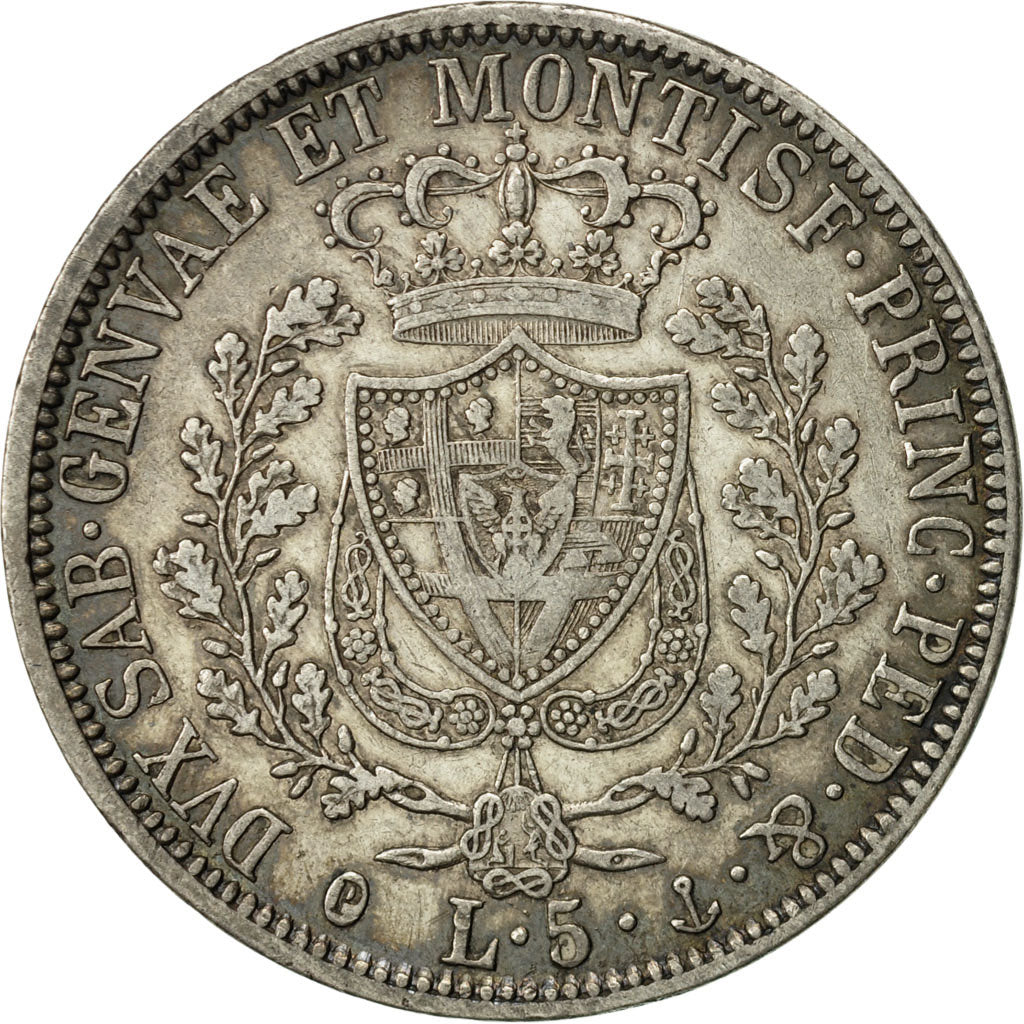 Moneta, STATI ITALIANI, SARDINIA, Carlo Felice, 5 Lire, 1827, Genoa, BB+