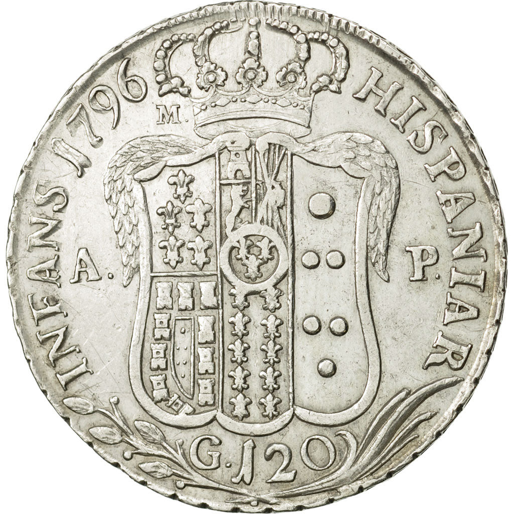 Moneda, Estados italianos, NAPLES, Ferdinando IV, 120 Grana, 1796, MBC, Plata