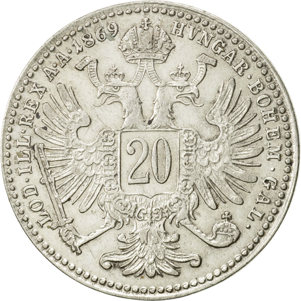 Austria, Franz Joseph I, 20 Kreuzer, 1869, EF(40-45), Silver, KM:2212