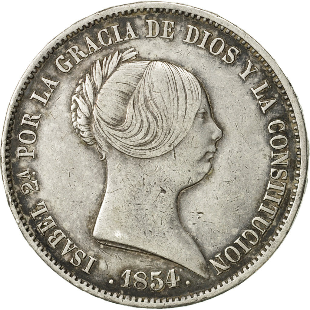 Moneda, España, Isabel II, 20 Réales, 1854, MBC, Plata, KM:593.2