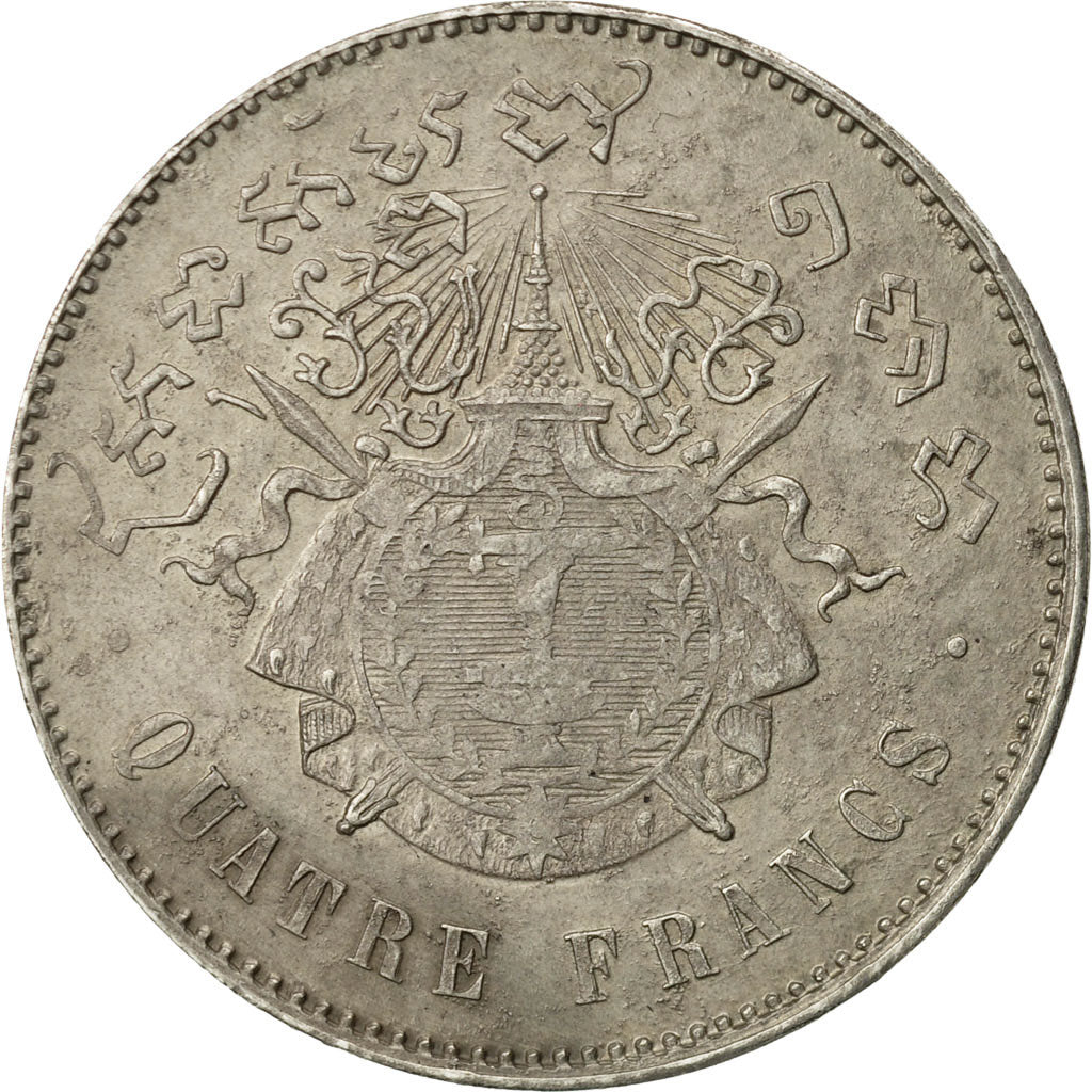 Cambodia, 4 Francs, 1860, AU(50-53), Silver, KM:M8, Lecompte:83
