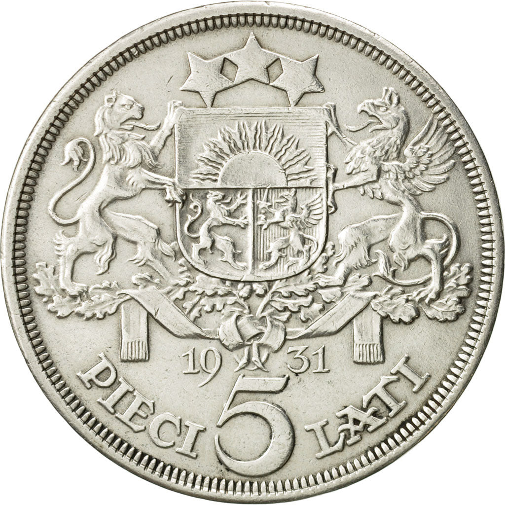 Coin, Latvia, 5 Lati, 1931, EF(40-45), Silver, KM:9