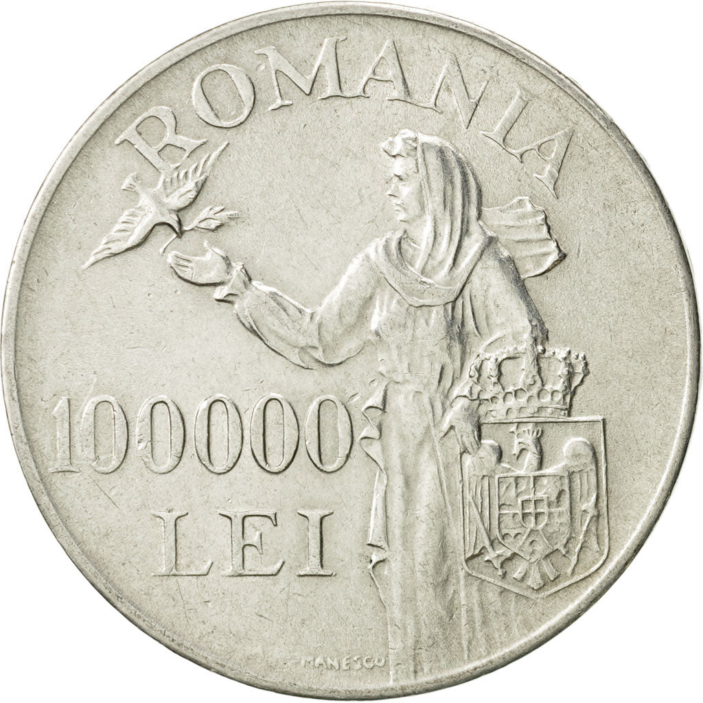 Romania, Mihai I, 100000 Lei, 1946, AU(55-58), Silver, KM:71