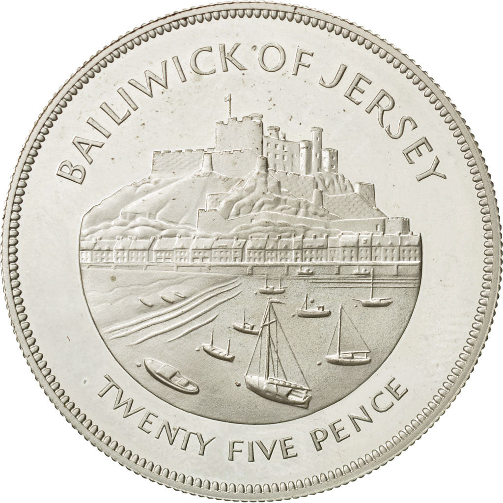 Coin, Jersey, Elizabeth II, 25 Pence, 1977, MS(60-62), Silver, KM:44a