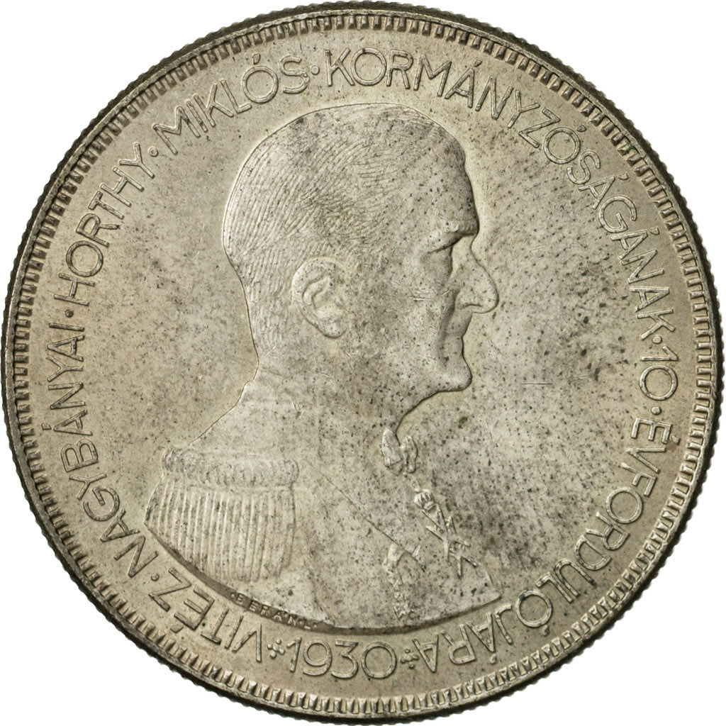 Hungary, 5 Pengö, 1930, Budapest, AU(55-58), Silver, KM:512.1